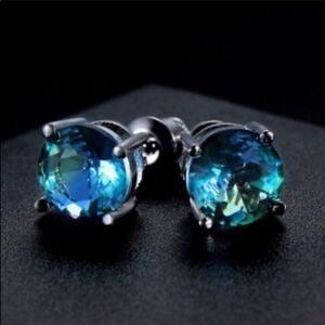 New 8mm Sterling Blue Tourmaline Stud Earrings